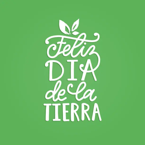 Vector illustration of Feliz Dia De La Tierra translated from Spanish Happy Earth Day, hand lettering. Vector illustration for poster etc.
