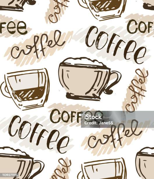 Pattern Caffe Hand Drawn Doodle Coffee Pattern Background Stock Illustration ...