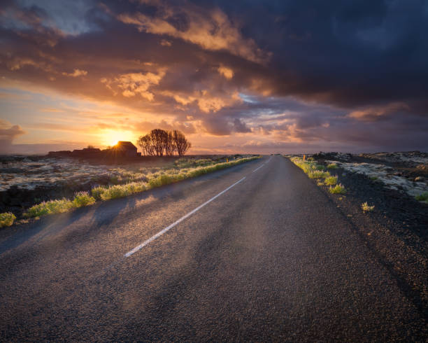 istock Empty road in south Iceland at sunset 1139271376