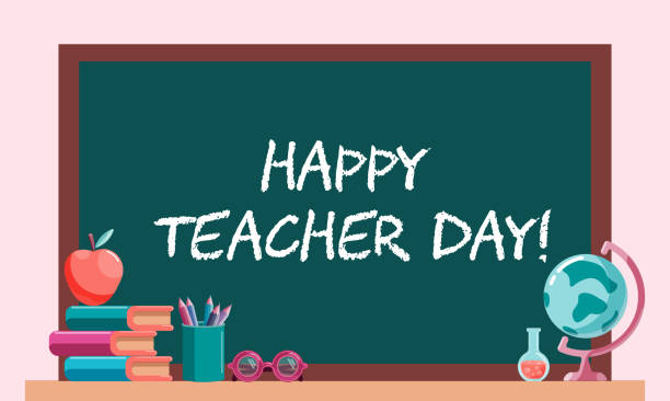 istock Happy teacher day greeting card. Poster concept in modern flat style. Vector illustration. 1139275533