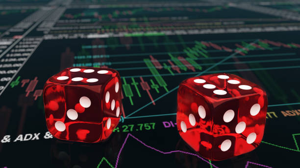 istock Rolling dice on stock trading charts and getting six six 1139275546