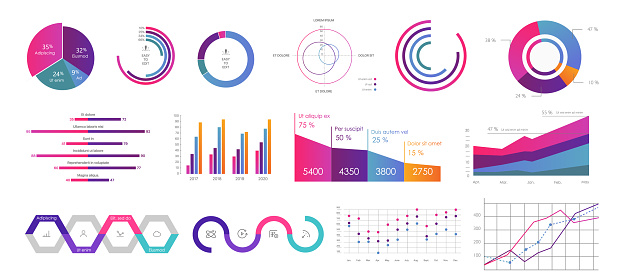 Editable Infographic Templates. Use in corporate report, marketing, annual report. Network management data screen with charts, diagrams. Hud vector interface