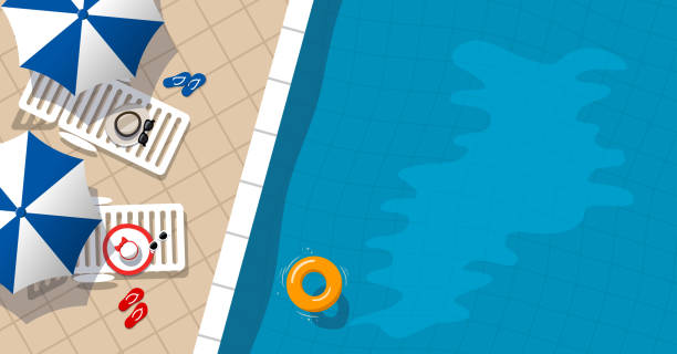 ilustrações, clipart, desenhos animados e ícones de vista aérea da piscina - holiday villa illustrations