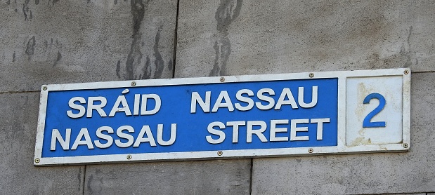 Nassau Street road sign in Dublin City Centre.