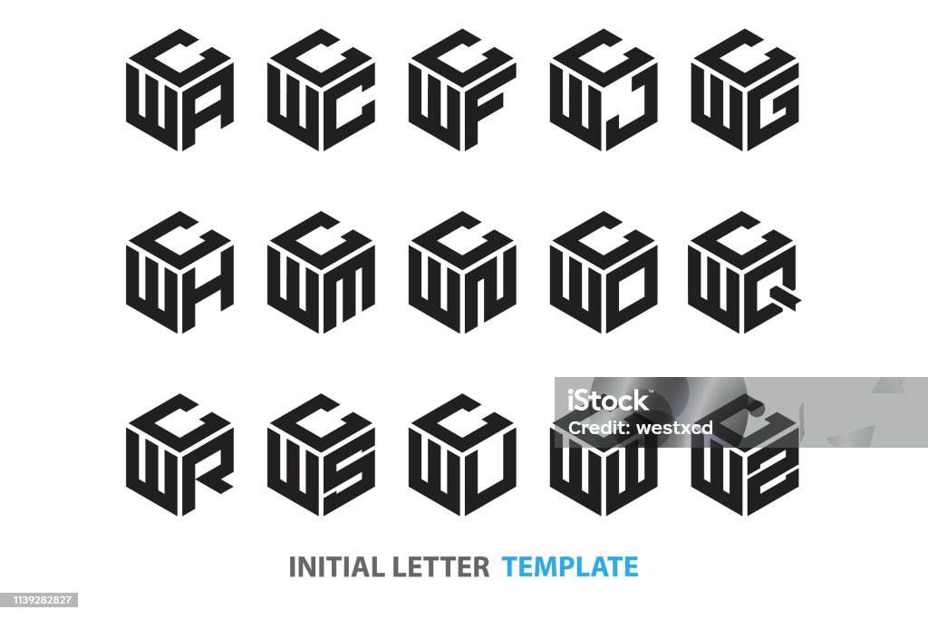 initial three-letter hexagon a collection of fifteen different kinds of initial three-letter hexagon in a modern black style Logo stock vector