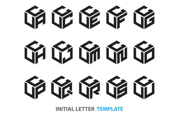 первоначальный шестиугольник из трех букв - letter l letter p letter j letter m stock illustrations