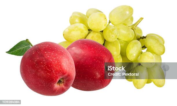 Apple Red Raps Red Apple And Grapes With Leaf Isolated On White Background With ...