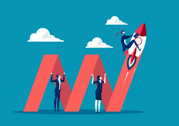 Vector illustration of business holding graph to growth business .illustration concepts for business plan, startup, creativity and innovation.