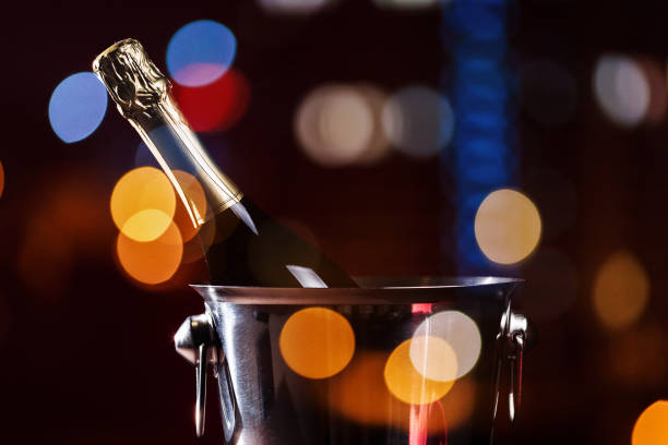istock Sparkling wine bottle in ice bucket. Champagne in cooler. 1139284531