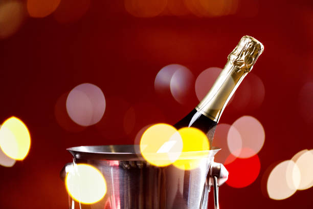istock Sparkling wine bottle in ice bucket. Champagne in cooler. 1139284544