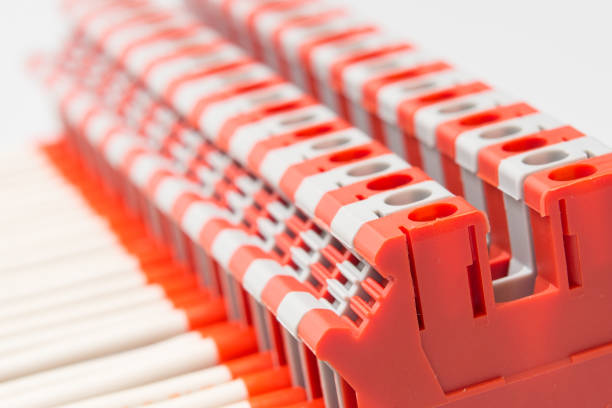 istock Terminal strip for electrical wiring. Industrial terminal blocks (or clamps) 1139284631