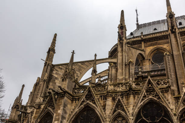 Cathedral of Notre Dame side view - french architecture at sunrise – Paris, France