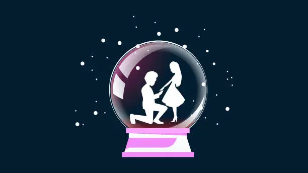 Vector illustration of Wedding Couple in Crystal Ball Icon