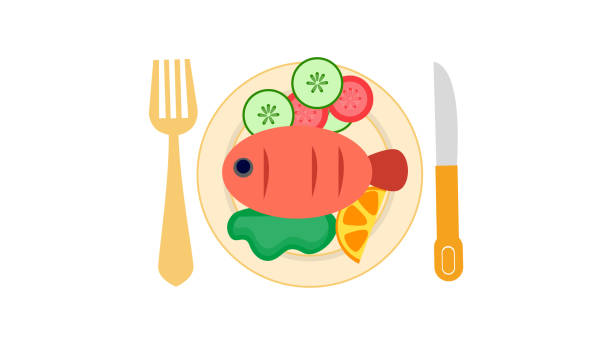 생선 저녁 식사 - freshness fish food seafood stock illustrations