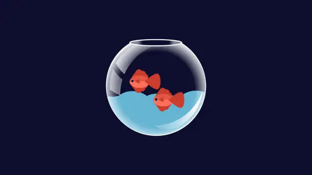 Vector illustration of Cartoon red fish in fishbowl vector icon