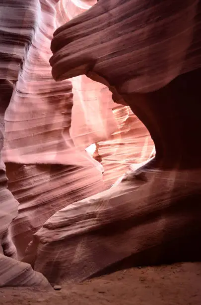 Beams of sunlight shining into the Antelope Slot Canyon in Arizona.