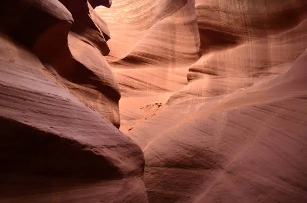 Red sandstone carved into Antelope Canyon in Arizona.