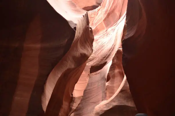 Sunlight shining on the red rock of Antelope Canyon in Arizona.