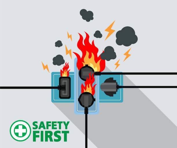 ilustrações de stock, clip art, desenhos animados e ícones de power plug is full,short circuit,vector design - electricity fire circuit board short