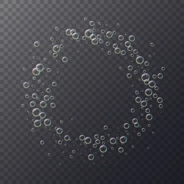Vector illustration of Realistic 3d floating soap bubbles.