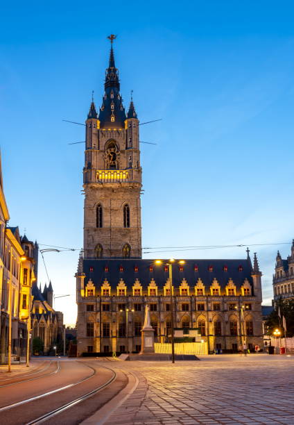 istock Belfort tower on St. Bavo square at night, Gent, Belgium 1139294413