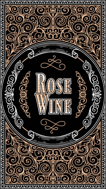 ilustrações, clipart, desenhos animados e ícones de projeto ornamentado decorativo da etiqueta do vintage do vinho de rosa - ellipse frame ornate scroll shape