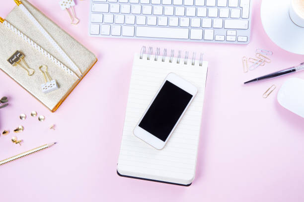istock Home office desk with phone 1139296733