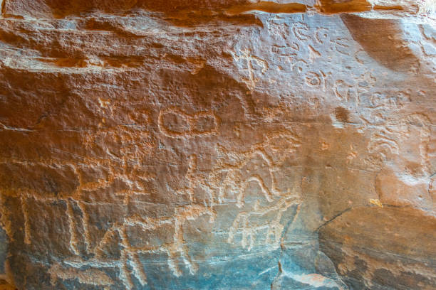istock Ancient inscriptions at Khazali siq at Wadi Rum desert in jordan 1139297375