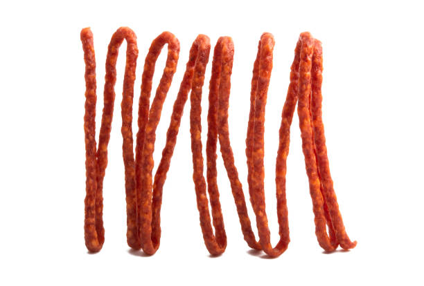Dry smoked Sausages, isolated on white background.