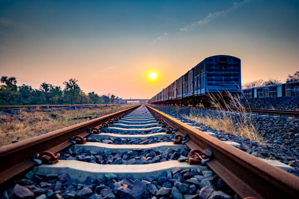 istock Train railway on morning for transportation 1139301781