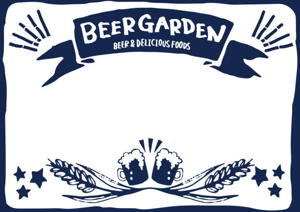 Via garden beer handwritten illustration frame Handwritten Illustration Beer Edamame Izakaya Beer Garden background of a cheers beer mugs stock illustrations