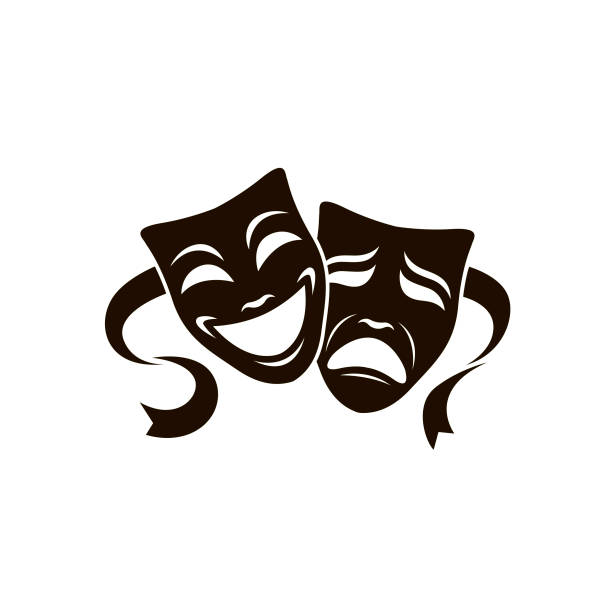 theatermasken gesetzt - bühnentheater stock-grafiken, -clipart, -cartoons und -symbole