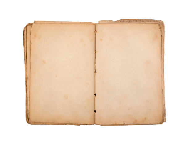 istock Open old book with blank yellow stained pages isolated on white background with clipping path 1139306420