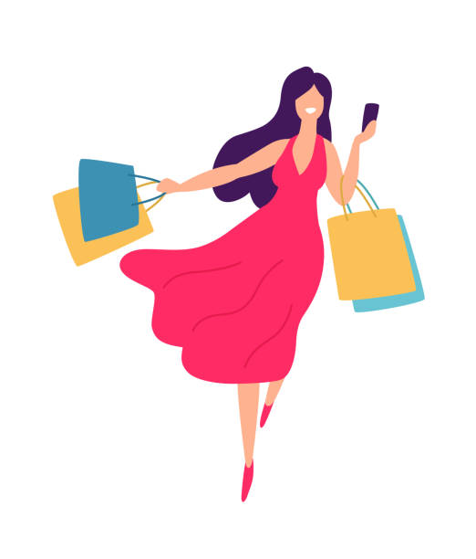 Illustration Of A Girl With Shopping Vector Positive Flat Illustration In  Cartoon Style Discounts And Sales Shopaholic Shopping Online Sales  Purchaser Of Goods Stock Illustration - Download Image Now - iStock
