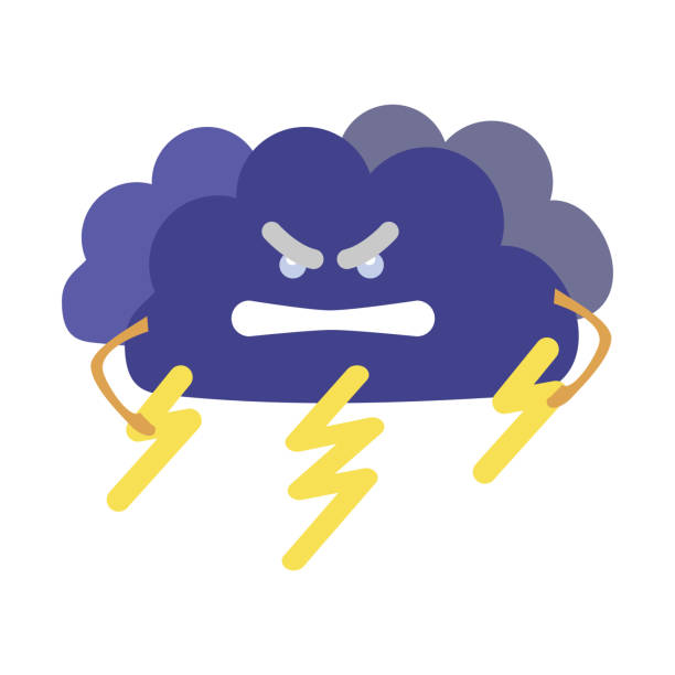 ilustrações de stock, clip art, desenhos animados e ícones de cartoon character weather forecast sign angry cloud with lightning. vector - the eye of the storm thunderstorm storm cloud