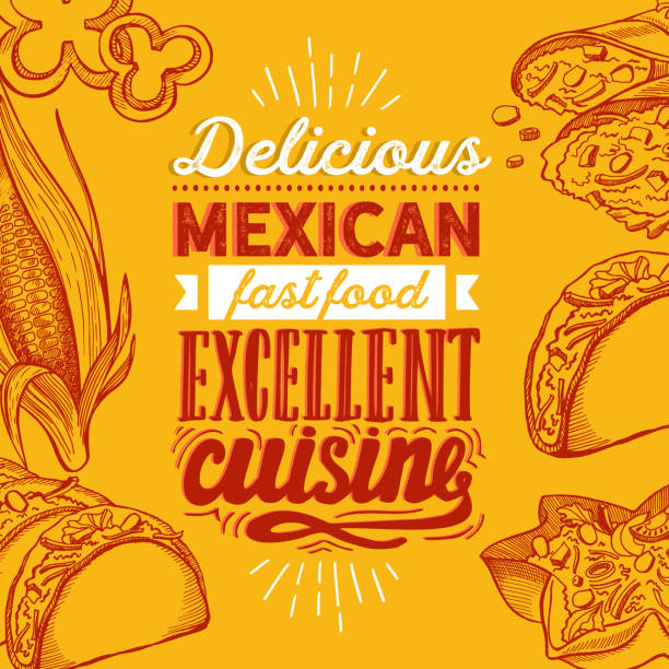 illustrations, cliparts, dessins animés et icônes de illustrations mexicaines de nourriture-burrito, tacos, quesadilla pour le restaurant. - 5576