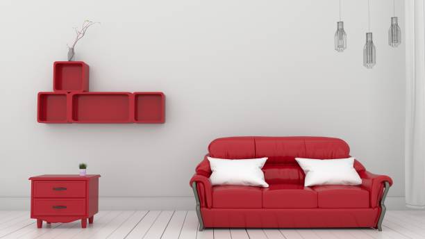 istock Red shelves on the white wall. 3D rendering 1139317977