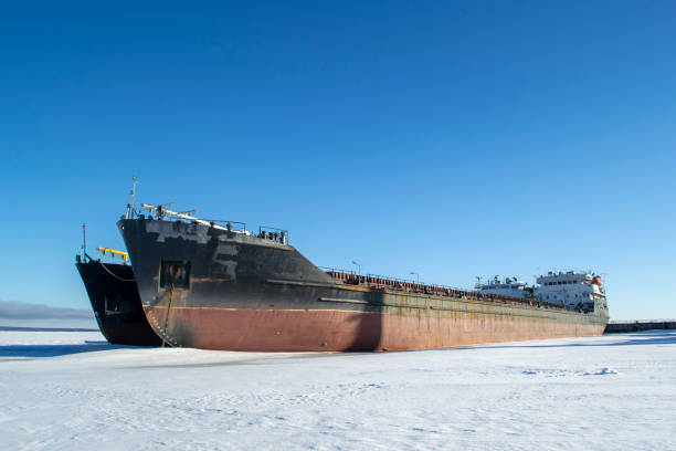 istock Cargo ships at the port in the winter parking 1139319529