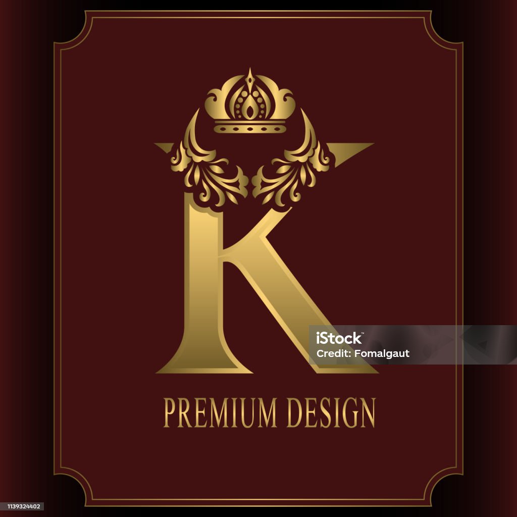 Gold Letter K With A Crown Graceful Royal Style Calligraphic ...