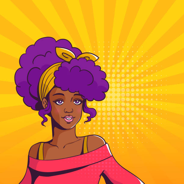 illustrations, cliparts, dessins animés et icônes de affiche d’art pop. belle fille à la peau foncée avec afro. - comic book cartoon women retro revival