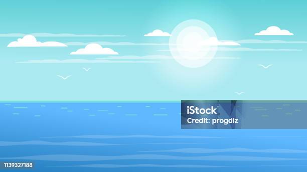 Open Sea Vector Landscape Seascape Sea Surface In The Open Sea Stock Illustration ...