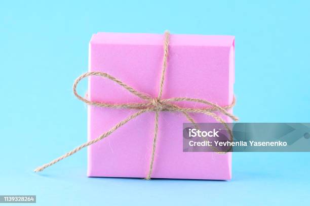 Pink Mapping String Boxes Pink Gift Box Tied With String On A Bright Blue Background Minimalism ...