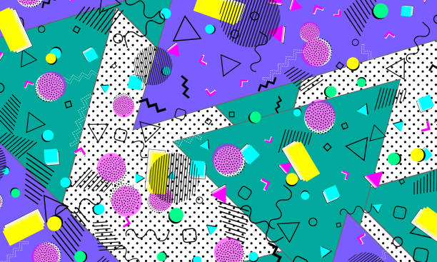 Pop art color background. Retro pattern Pop art color background. Retro pattern of geometric shapes for tissue and postcards. Vector Illustration. Hipster style 80s-90s. Abstract colorful funky background. 1990s style stock illustrations