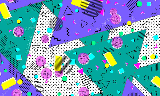 Pop art color background. Retro pattern Pop art color background. Retro pattern of geometric shapes for tissue and postcards. Vector Illustration. Hipster style 80s-90s. Abstract colorful funky background. 90s background stock illustrations