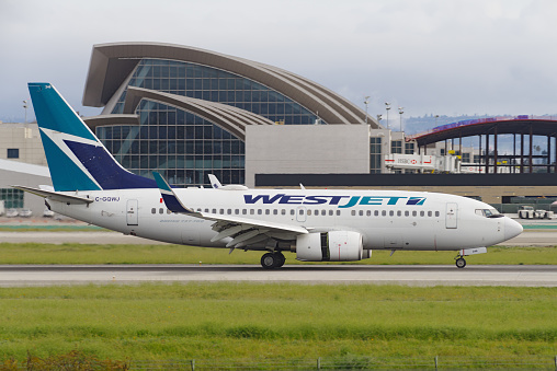 Image showing a Westjet Airlines Boeing 737 taking off from the Los Angeles International Airport, LAX.