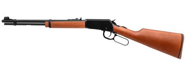 istock Old American wild west rifle isolated on white background 1139330543