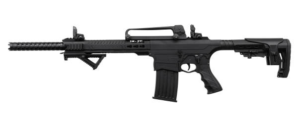 istock Black automatic shotgun isolated on white background 1139330691
