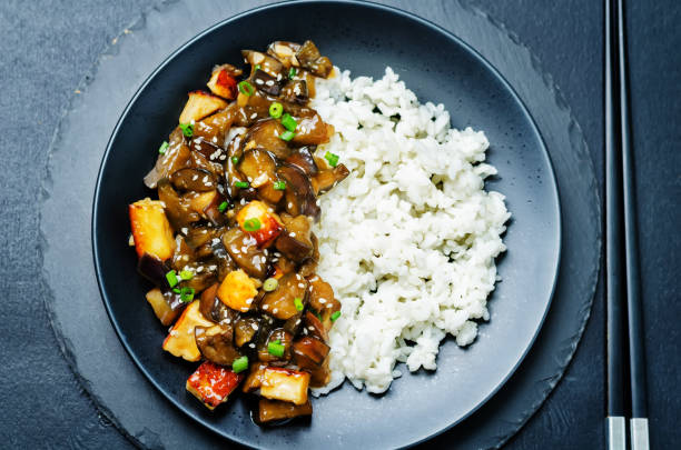 istock Eggplant tofu teriyaki with rice and sesame sprinkle 1139331909
