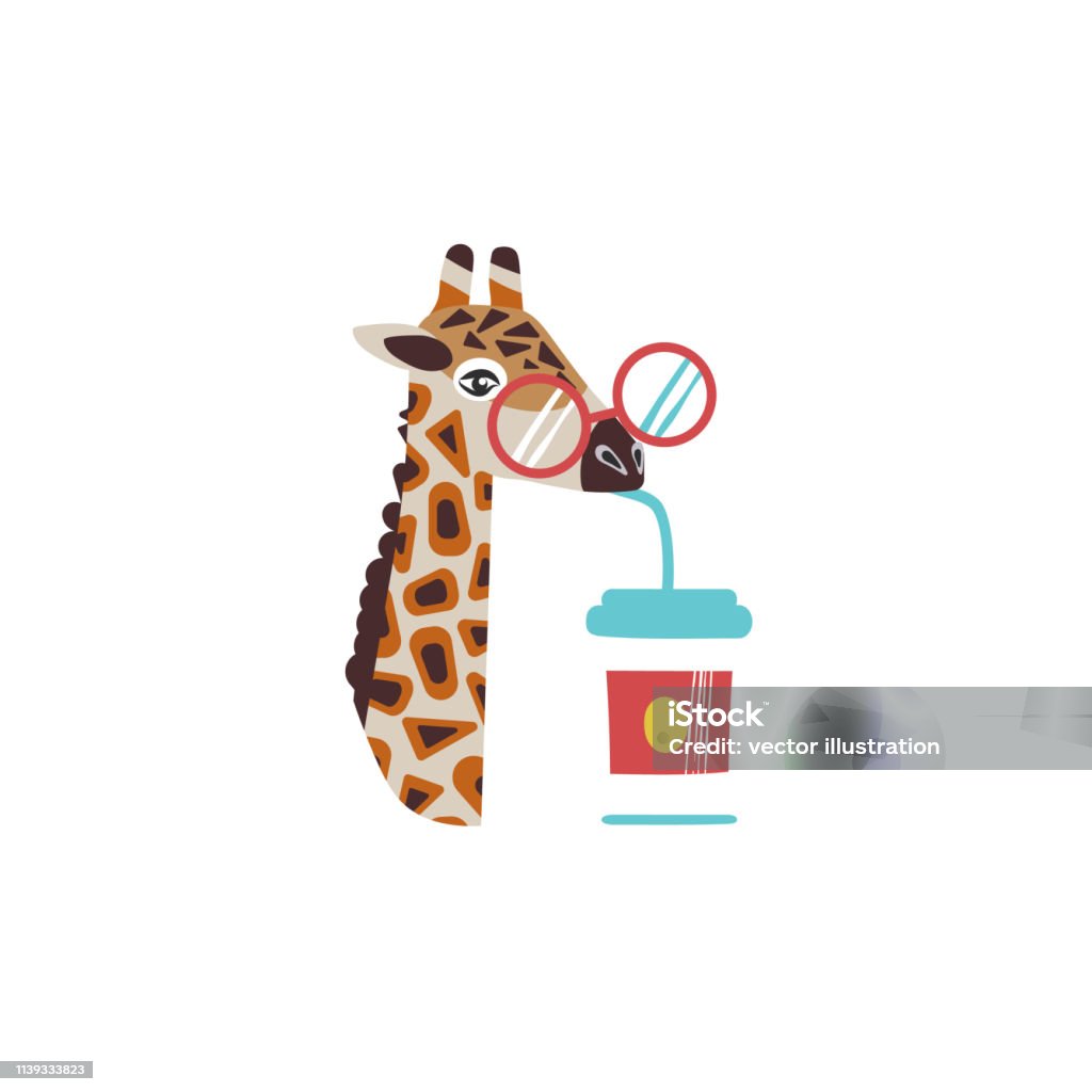 Chân Dung Đầu Của Một Con Hươu Cao Cổ Với Ly Và Một Tách Cà Phê ...