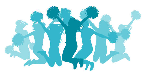 прыжки девушки (cheerleaders) силуэт, изолированные. векторная иллюстрация. - female silhouette beautiful professional sport stock illustrations